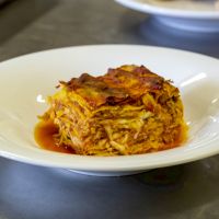 piatto di timballo ristorante Pina a Isola del Gran Sasso a Teramo in Abruzzo