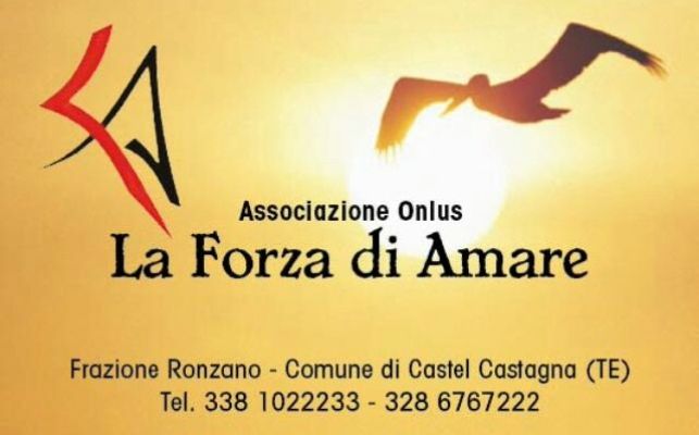 bigliettino da visita Associazione Onlus La Forza Di Amare di Ronzano Castel Castagna Gran Sasso D'Italia