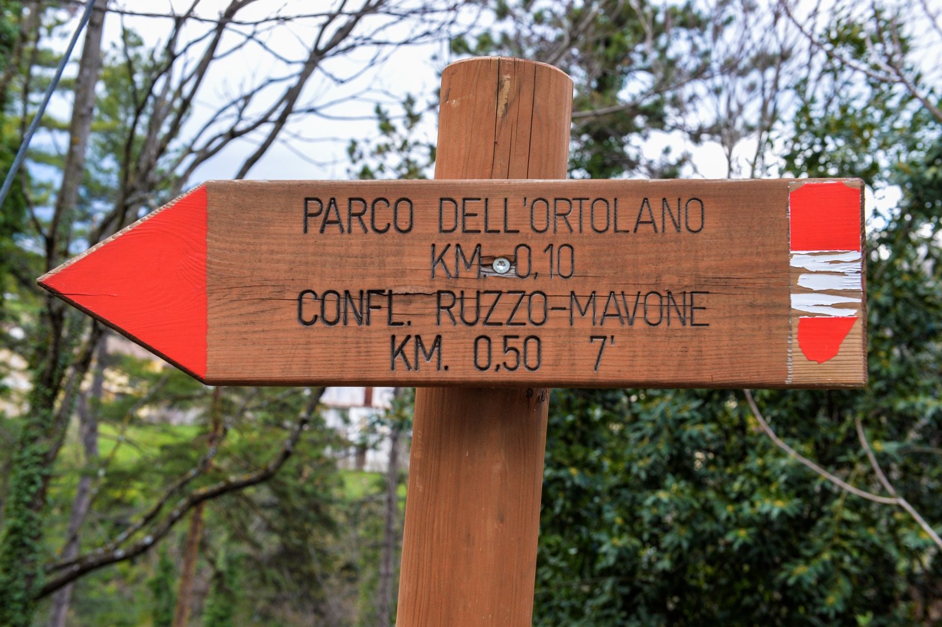 Insegna Del Parco Dell'Ortolano nella Valle Del Gran Sasso in Abruzzo